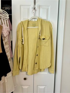 American Eagle Outfitters Light Green Hooded Waffle Button-Down